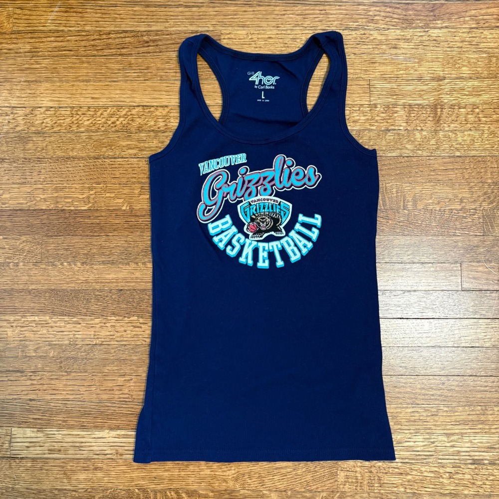 Vancouver‎ Grizzlies Tank Top Womens Large Navy NBA Throwback Logo Racerback